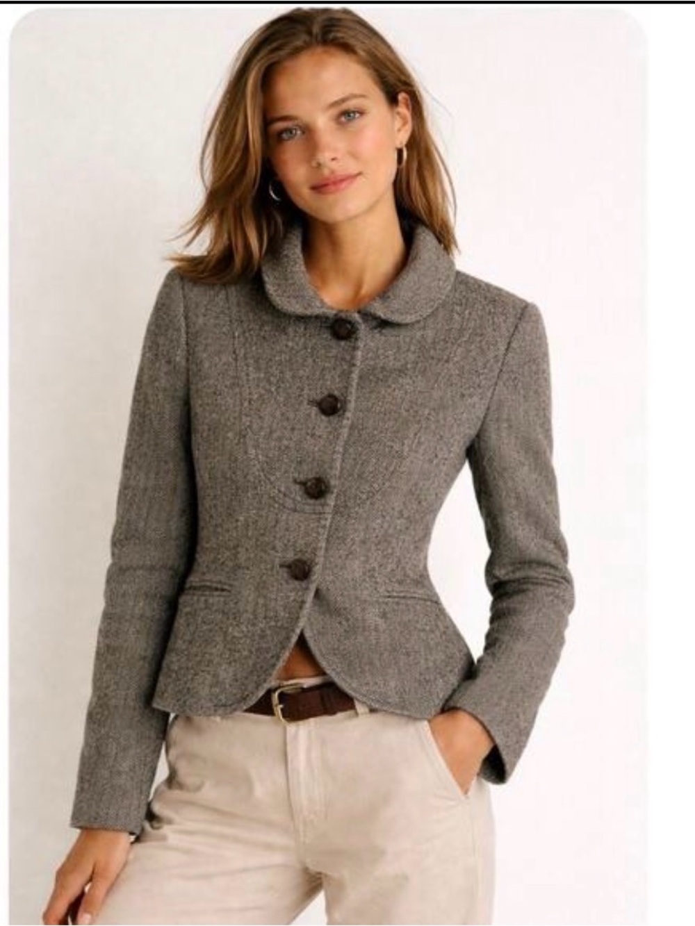 Vintage J.Crew Bella Herringbone All Wool Blazer Jacket 2007 6 Tall